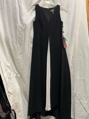 Adrianna Papell Black Sleeveless Jumpsuit with White Front Stripe